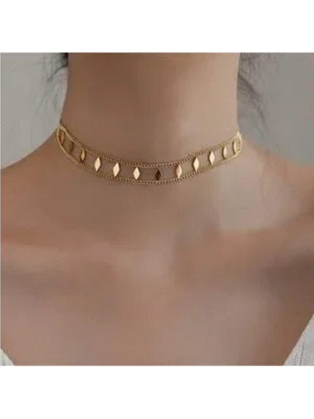 24k Gold Plated Geometric Layered Choker Necklace New